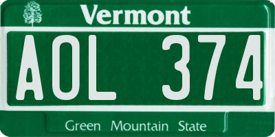 VT license plate AOL374