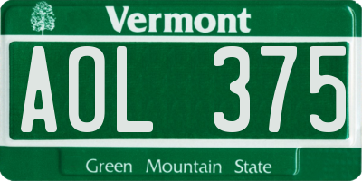 VT license plate AOL375