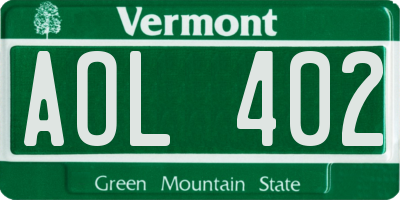 VT license plate AOL402