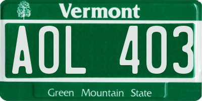 VT license plate AOL403