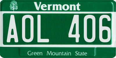 VT license plate AOL406