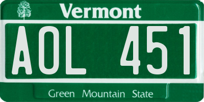 VT license plate AOL451