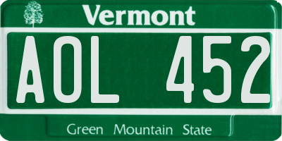 VT license plate AOL452