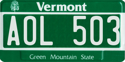 VT license plate AOL503