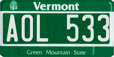 VT license plate AOL533