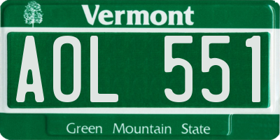 VT license plate AOL551
