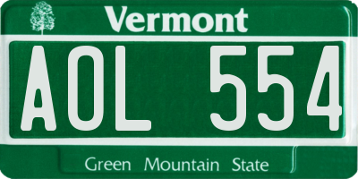 VT license plate AOL554