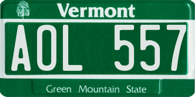 VT license plate AOL557