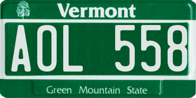 VT license plate AOL558