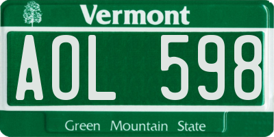VT license plate AOL598