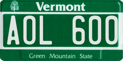 VT license plate AOL600