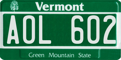 VT license plate AOL602