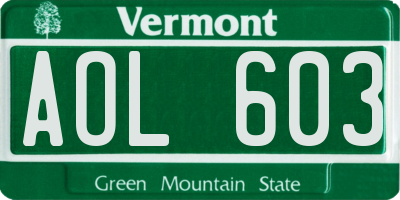 VT license plate AOL603