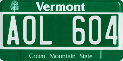 VT license plate AOL604