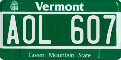 VT license plate AOL607