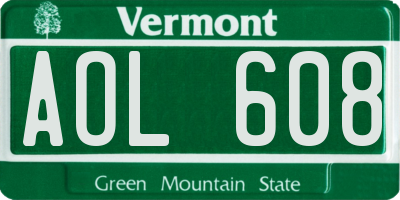 VT license plate AOL608