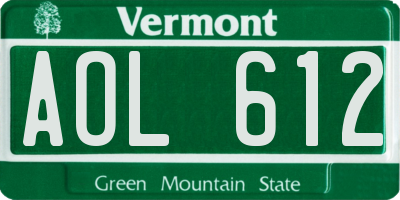 VT license plate AOL612