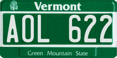 VT license plate AOL622
