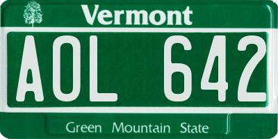VT license plate AOL642