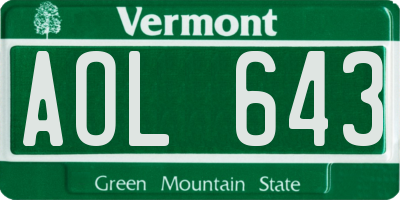 VT license plate AOL643