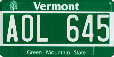 VT license plate AOL645