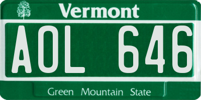 VT license plate AOL646