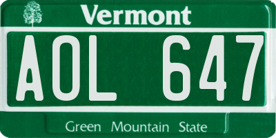 VT license plate AOL647