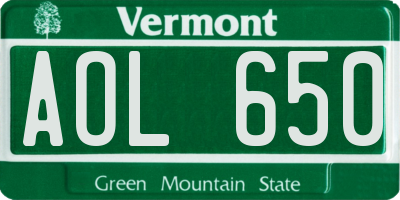 VT license plate AOL650