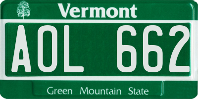 VT license plate AOL662