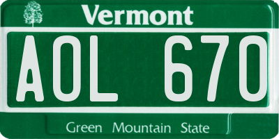 VT license plate AOL670