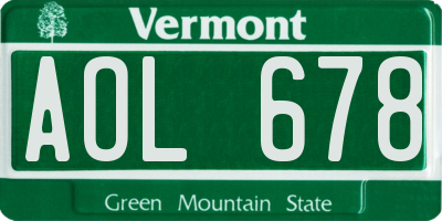 VT license plate AOL678