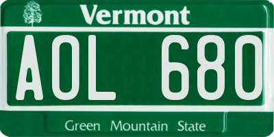 VT license plate AOL680