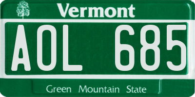 VT license plate AOL685
