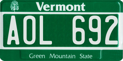 VT license plate AOL692