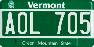 VT license plate AOL705