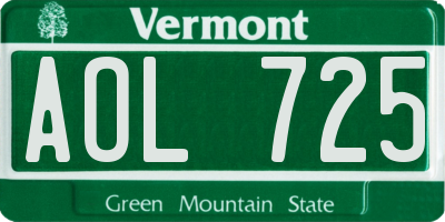 VT license plate AOL725