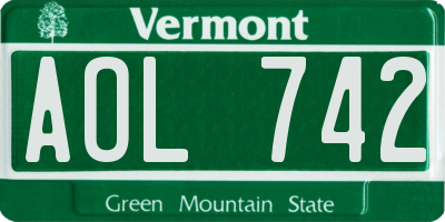 VT license plate AOL742