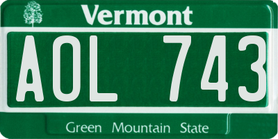 VT license plate AOL743