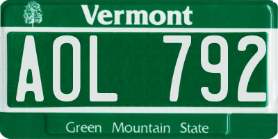VT license plate AOL792