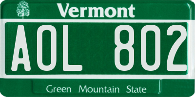VT license plate AOL802