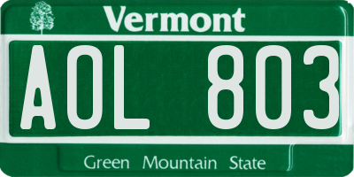 VT license plate AOL803