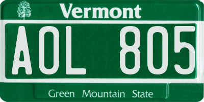 VT license plate AOL805