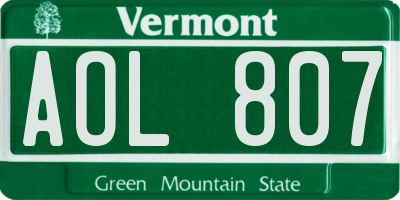 VT license plate AOL807