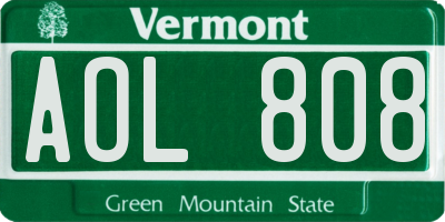 VT license plate AOL808