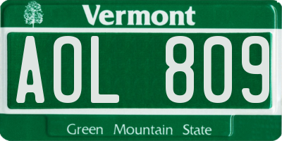 VT license plate AOL809