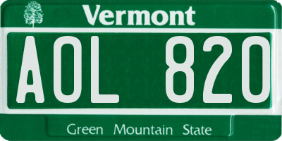 VT license plate AOL820