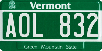 VT license plate AOL832