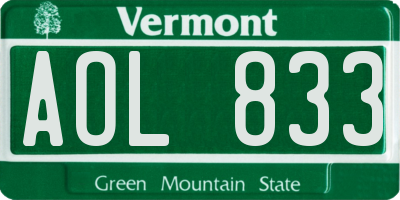 VT license plate AOL833
