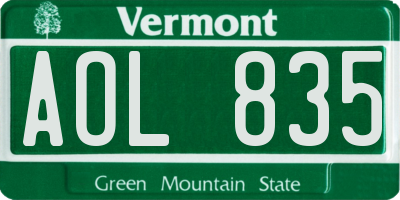 VT license plate AOL835