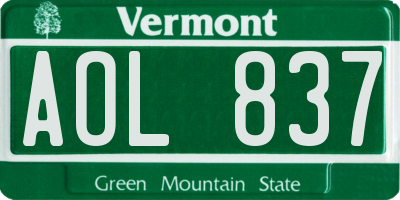 VT license plate AOL837